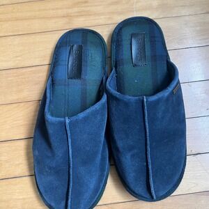 Barbour Monty Mens Navy Blue Suede Tartan Lined Mule Slippers Size 11 M